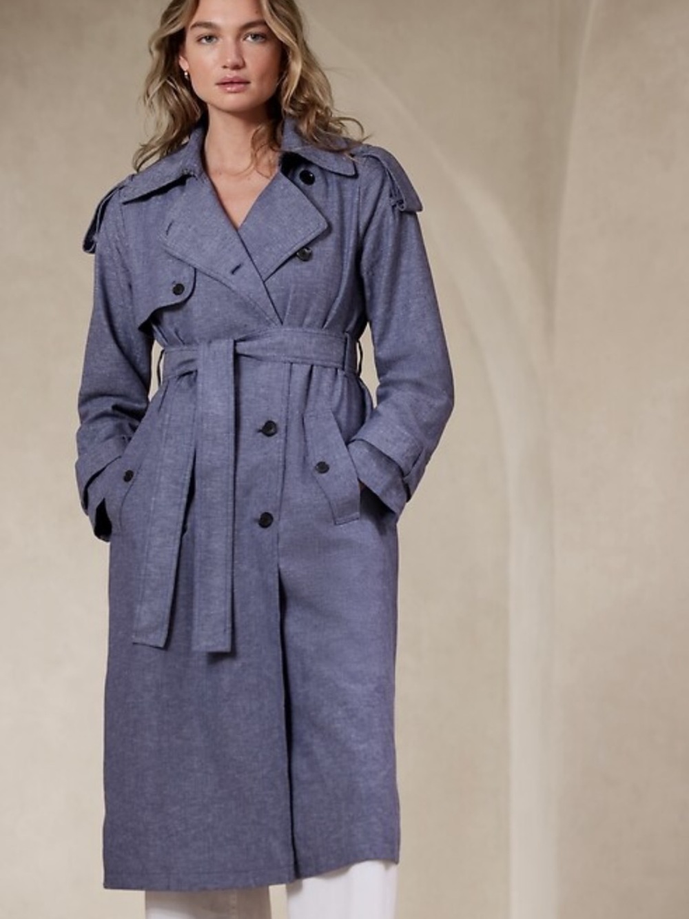 Banana Republic Slate Blue Double-Breasted Trench Coat